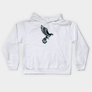 Teal Blue and Black Haida Spirit Flying Bird Kids Hoodie